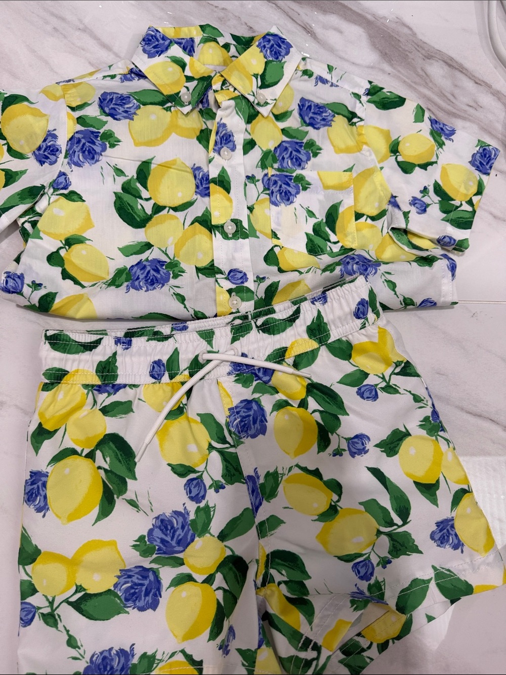 Janie and Jack White Lemon & Blue Floral Kids Matching Set